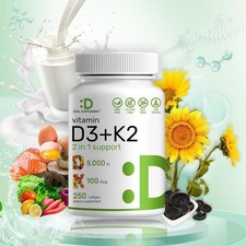NEW Vitamin D3 5000 IU with K2 MK7 250 Veggie...