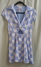 Urban Outfitters Harlow Twist Mini Dress Blue White Cut Out Peekaboo Size Large