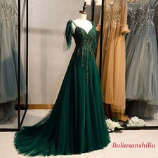 Womens V Neck Sleeveless A Line Long Dress Sexy Dinner Party Evening Gown Green