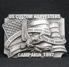 WD03173 VINTAGE 1996 US CUSTOM HARVESTERS CAMPAIGN GRAIN HARVESTING BELT BUCKLE
