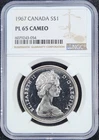Prooflike Silver 1967 Canada $1 Dollar Goose | NGC PL65 Cameo