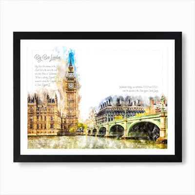 Big Ben, London, Watercolor Art Pri Framed Wall Art Poster Canvas Print Picture