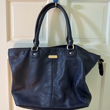 Cole Haan Large Blue Pebbled Leather Tote Handbag Gold Tone Hardware