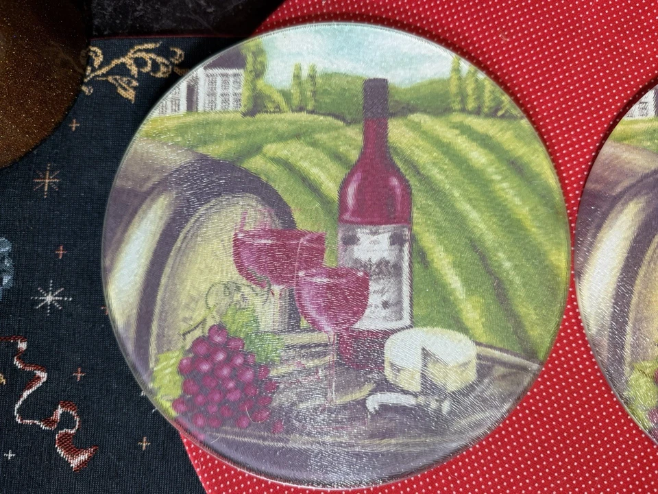 Elegant Round Tempered Glass Cutting Boards, Set of 2, Wine Motif - Image 3 of 4