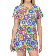 Rainbow Tie Dye Burst T-Shirt Dress | All-Over Print
