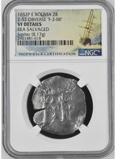 JUPITER SHIPWRECK  Bolivia 2 REALES  NGC VF Dated 1652 Details Shipwreckcoins