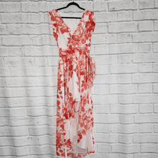 Eliza J Womens Red White Floral Chiffon Faux Wrap Hi-Low Maxi Dress Size 10
