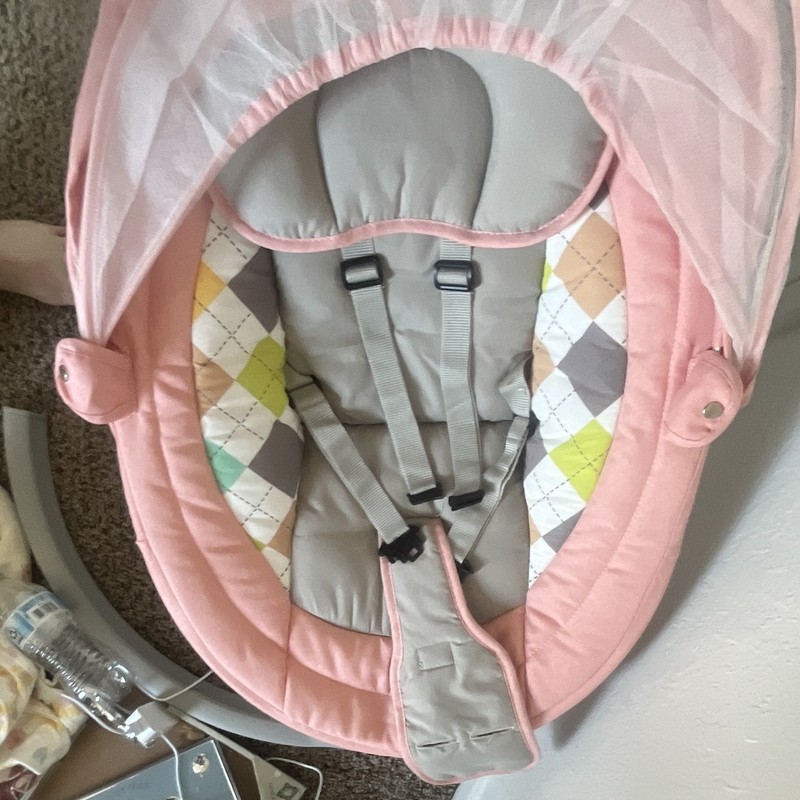 Pink & Gray Infant Baby swing Seat with Canopy, has Bluetooth and music