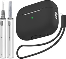 AirPods Pro 2 Case Cover, Soft Silicone Protective Skin with Cleaner Kit Black
