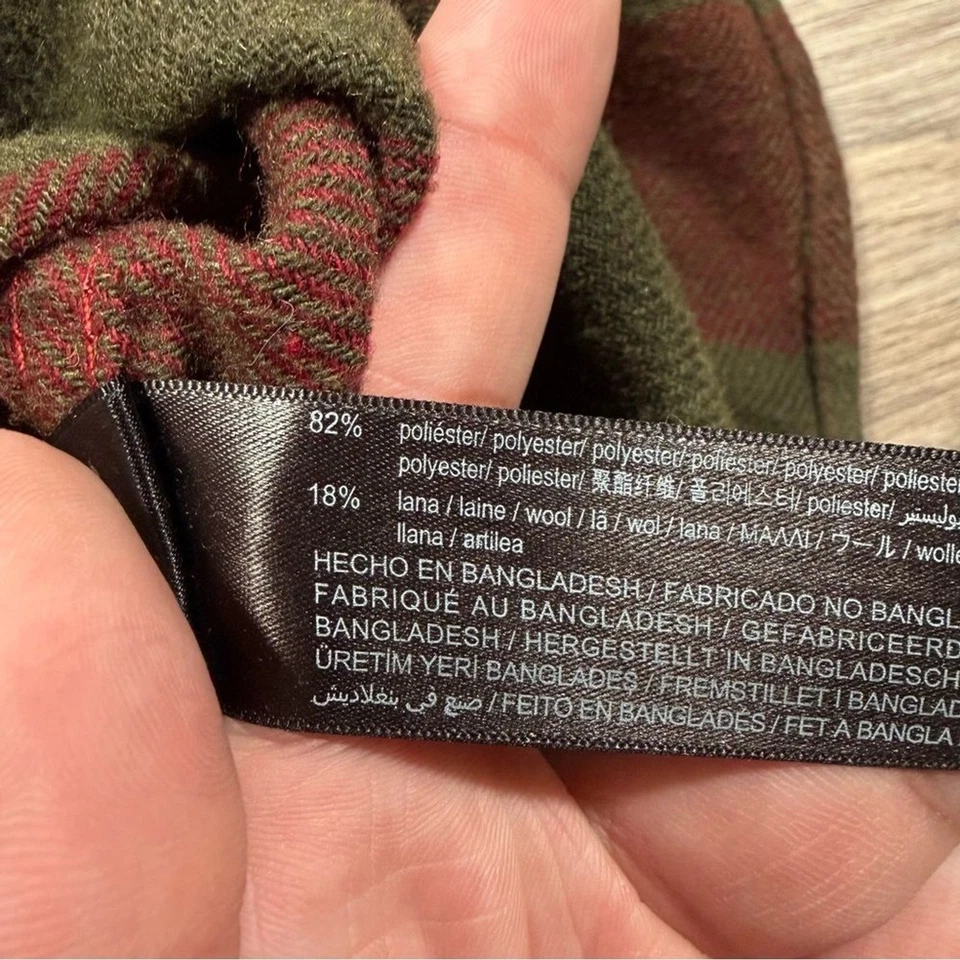 Мужская рубашка Zara из коричневой и зеленой шерстяной смеси фланнальная на пуговицах размер XL - Изображение 4 из 4