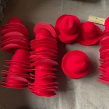 Lot of 50 Miniature Doll Red 2 3/4 plastic Flocked Cowboy Western Hat Crafts