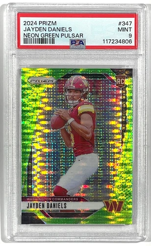2024 Panini Prizm Neon Green Pulsar Jayden Daniels RC #347 PSA 9 MINT