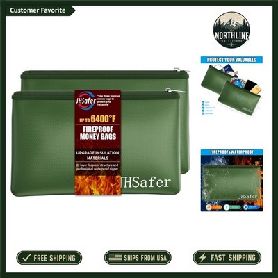 Stylish Green Fireproof Wallet Bags, Waterproof & 11''x6.3'' for Jewelry & Cash