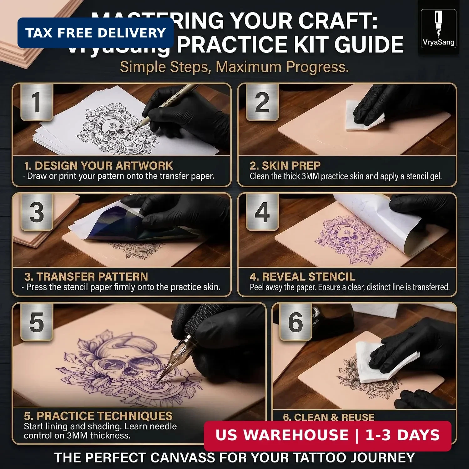 Premium 3MM Double-Sided Tattoo Practice Skin Kit, 13PCS - 3 Thick Blank Fake Sk - product detail image 5