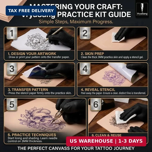 Premium 3MM Double-Sided Tattoo Practice Skin Kit, 13PCS - 3 Thick Blank Fake Sk image 5