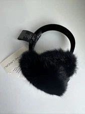 Adrienne Landau Rabbit Fur Trimmed Black Earmuffs Designer Black Headband