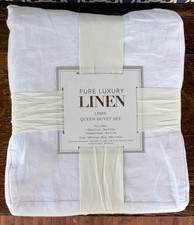 New 3-pc Pure Luxury Linen White Queen Duvet Cover Set 90" X 92" LINEN