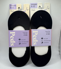6 PAIR Womens Peds BLACK Low Cut CUSHION N0-SHOW Socks 8-12 EXTENDED