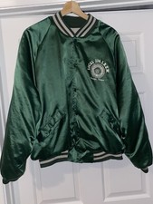 VTG King Louie Satin Bomber Jacket Mens Large Green 80s Local Union Snap Made Us