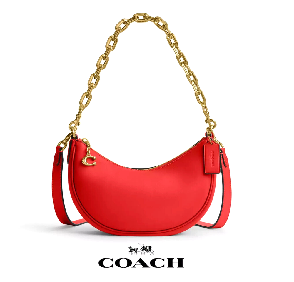 COACH Mira 2way Shoulder Bag CM583 Brass / Sport Red Glovetanned Leather New JPN