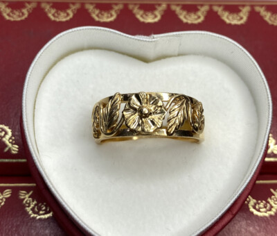 ? Vintage 14k Yellow Gold Flower Leaf Filigree Antique Wedding 