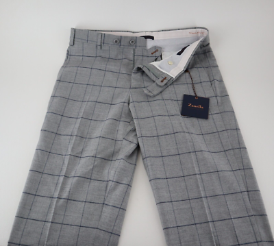 。 Zanella Devon Dress Pants Mens 34 38 Unhemmed Gray Checked Virgin