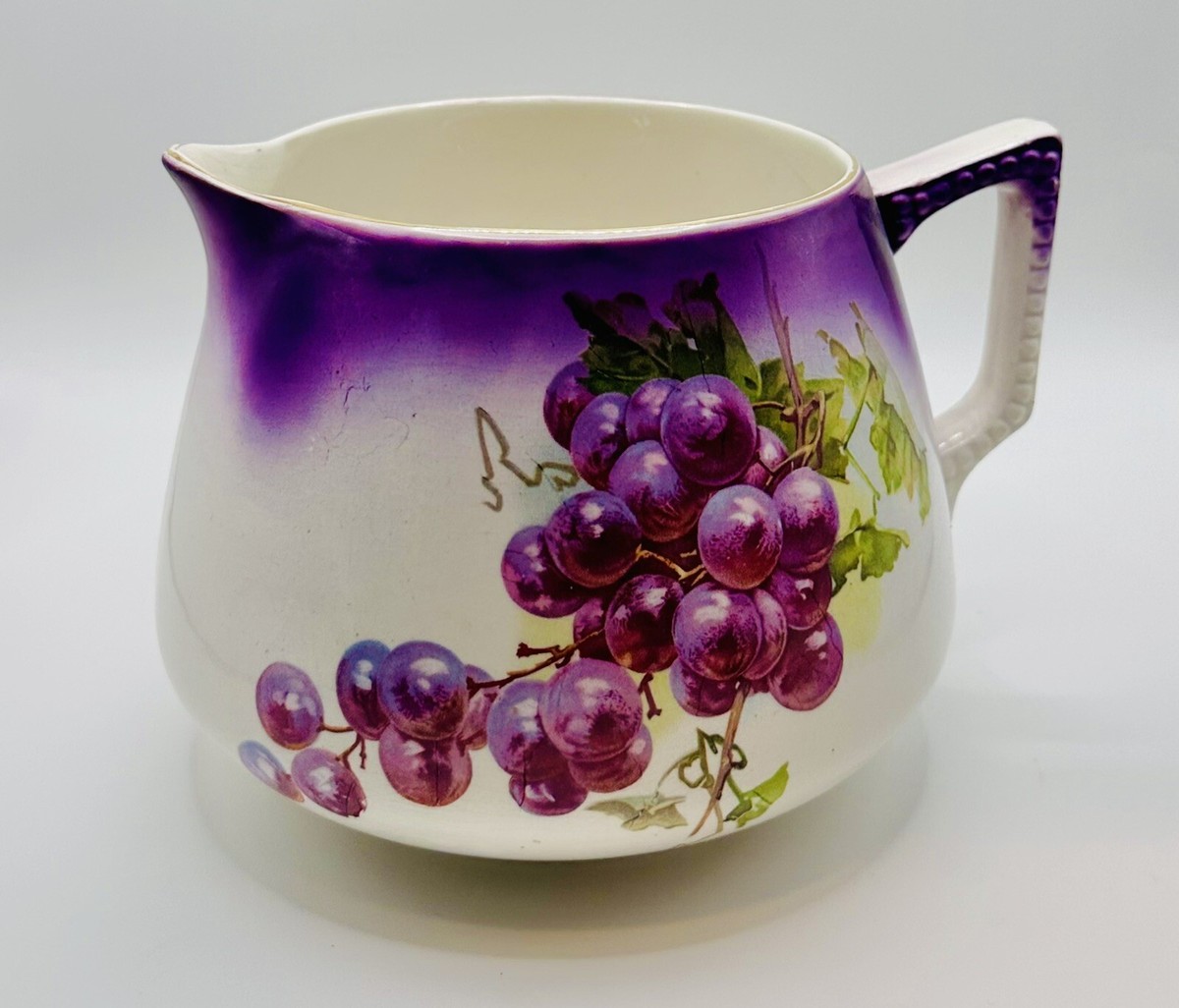 1890's Dresden China Antique Cider Lemonade Pitcher Purple Grapes