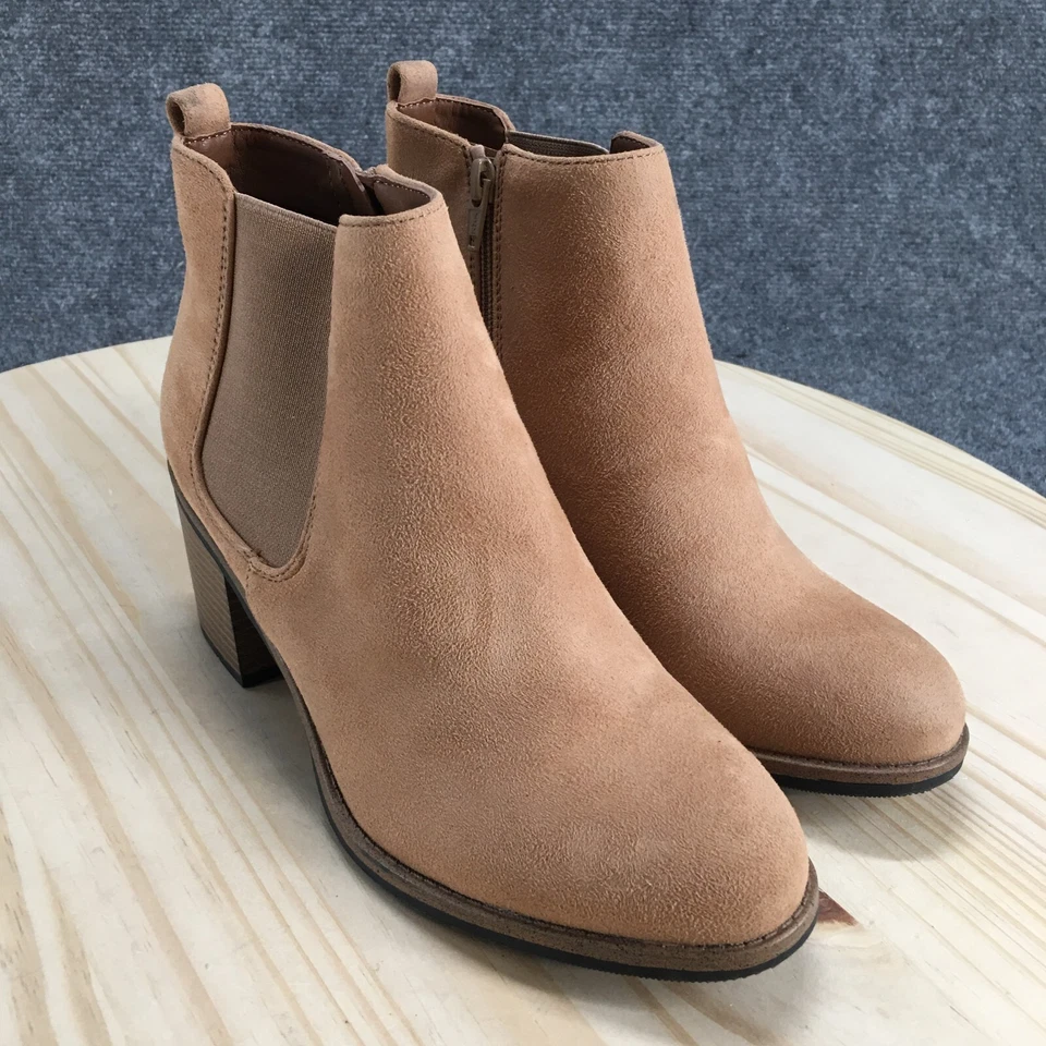 Botas de montaña blancas para mujer 7,5 M Chelsea beige cremallera lateral tacón bloque tobillo Foto 3 de 4