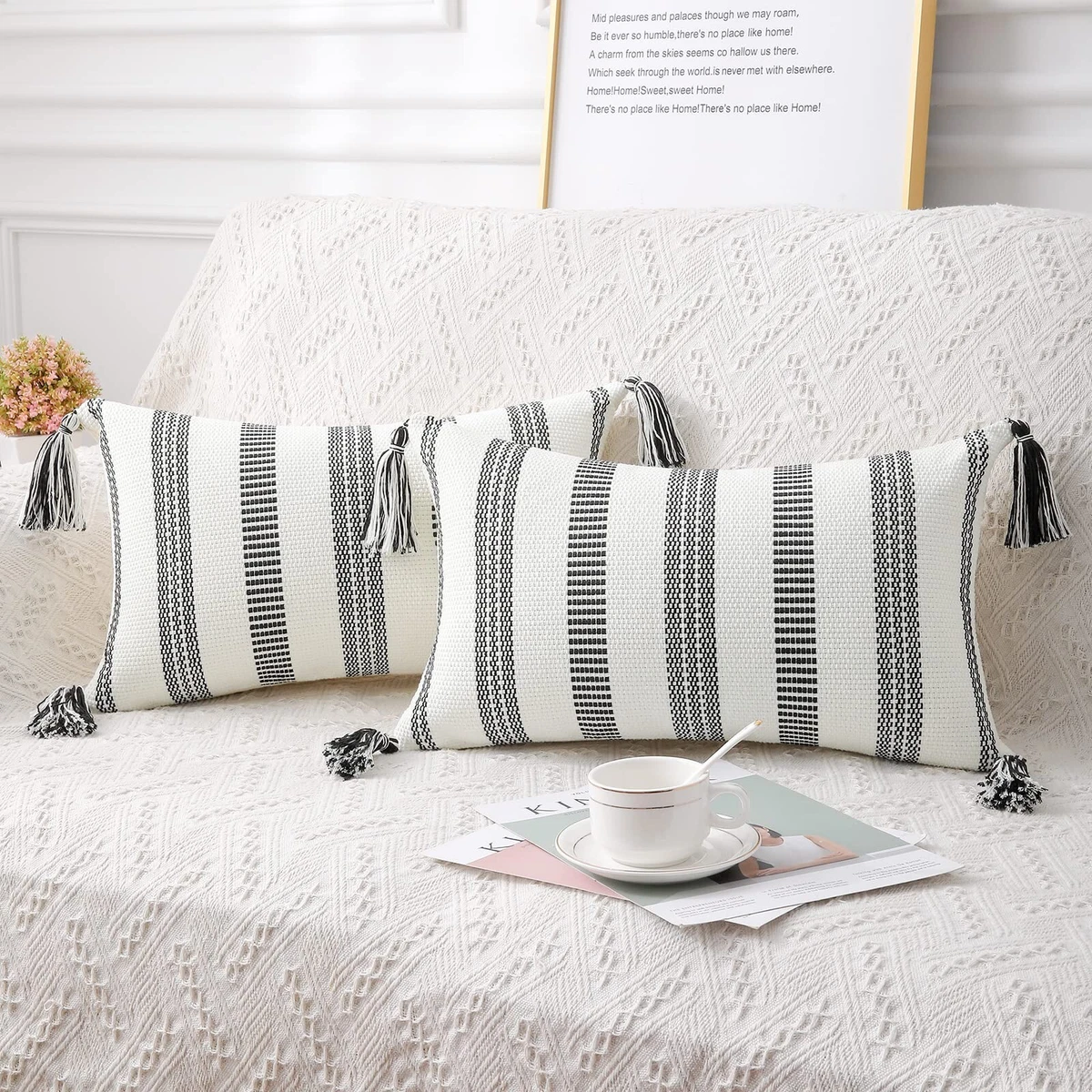Boho Throw Pillow Cover Decorative Woven Farmhouse 12x20