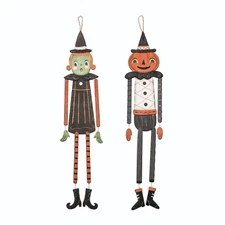 Transpac - Johanna Parker - Dangling Wooden Pumpkin & Witch Set - R0072