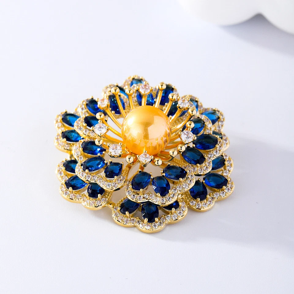 Brooches Pins for Women Crystal Flower Vintage Fashion Jewelry Blue Green New - Image 3 of 4