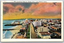 Long Beach California 1937 Postcard Looking West On Ocean Avenue