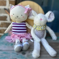 Pottery Barn Kids Kitty Ballerina Cat + Mouse Plush Stuffed Animal Lot Of 2 EUC