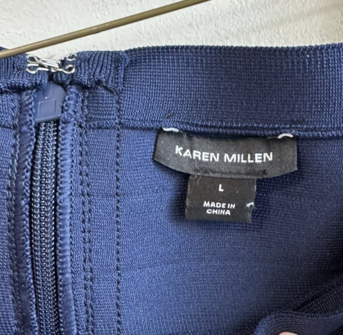 Karen Millen Top Off Shoulder Womens Size L Navy Blue Zipper Spandex - Picture 3 of 7