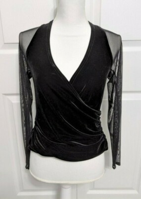 Tadashi Collection Special Occation Faux Wrap Velvet Blouse Black ~Size S ~NWOT