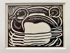 ‘Tufted Duck’- Framed Woodcut Bird By Raphael Nelson, dated 1940s