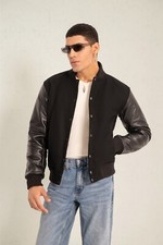 Unisex Varsity Jacket Baseball Letterman Jackets Wool Body Genuine Leather Sleev