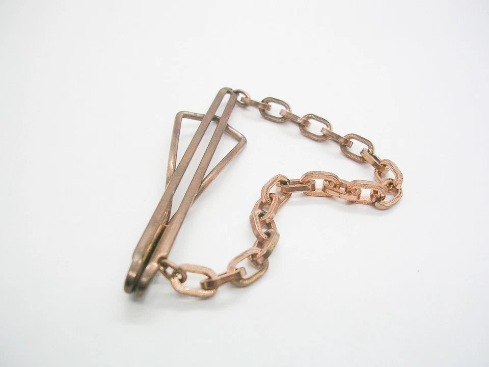 Vintage Tie Chain Copper Tie Clip with Chain Formal Wear Men Jewelry - Image 2 of 3
