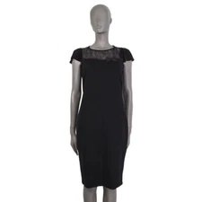 53593 auth RED VALENTINO black cotton & LACE Cap Sleeve Sheath Dress S