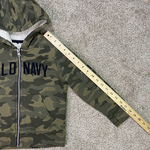 Old Navy Sweatshirt Kids Boys XS (5) Camo Full Zip Hoodie Sherpa Thumbholes Army - Picture 6 of 24