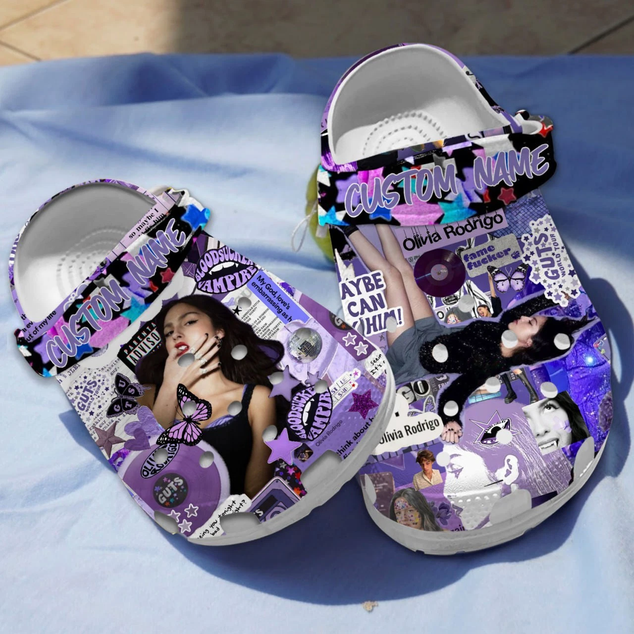 Personalised Eye-catching Design Singer Olivia Rodrigo Purple Clogs