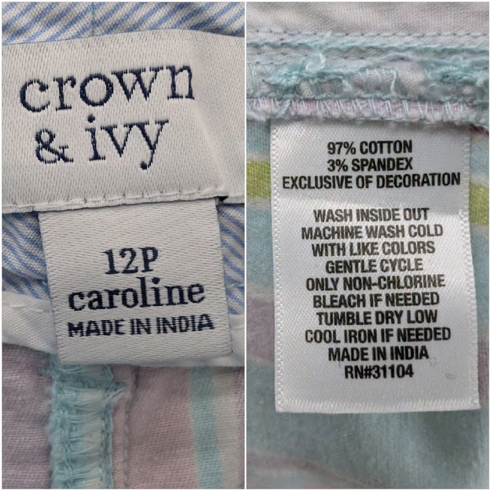 Pantalones Cortos Crown Ivy Caroline Rayas Mujer Multicolor Frente Plano Elastizados 5" Talla 12P Foto 3 de 4