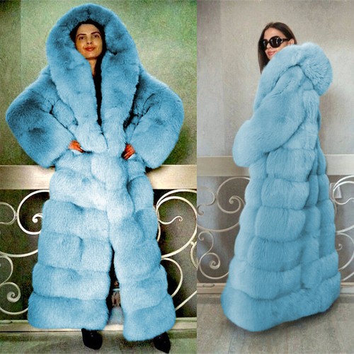 Full Length Women Fashion Real Fox Fur Hood Coat Genuine Fur New Overcoat Jacket - Picture 3 of 4