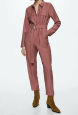 Mango MNG Belt Long Zip Jumpsuit Pink  XS 