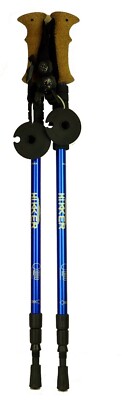 Used 2X Hikker Anti-Shock Hiking Poles Adjustable Walking Trekking Stick Compass