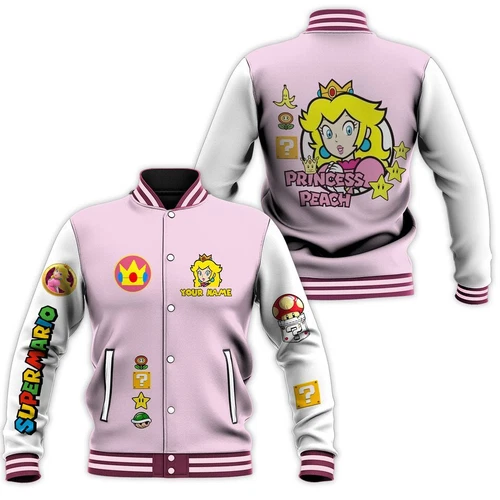 Princess Peach Baseball Jacket, Super Mario Baseball Jacket, Custom Princess