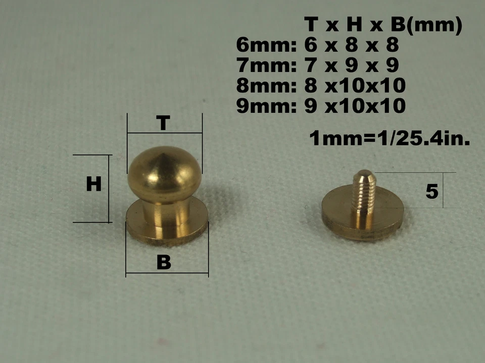 Cabeza Redonda Latón Sólido Chicago Tornillo Tachuelas Remaches para Uñas Hágalo Usted Mismo Cuero Cinturón Cartera Foto 2 de 2