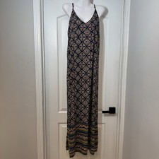 Old Navy Maxi Slip Dress Sz XL Sleeveless Floral Artsy Boho Cottagecore Strappy