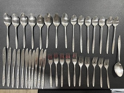 Customcraft Stainless Steel Flatware Lot 37 Pc Floral Vintage Silverware