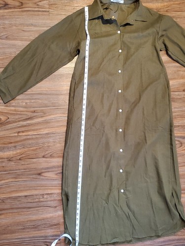 Sopliagon Damen Baumwolle und Leinen Hemd Kleid Freizeit Locker Maxi Small Grün - Bild 6 von 8